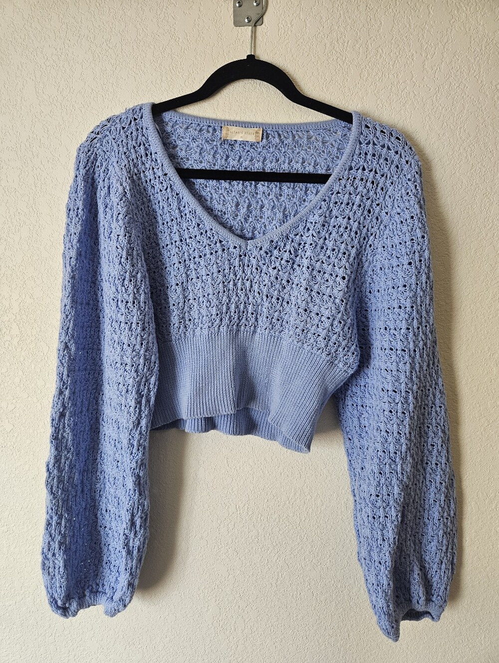 Altar'd State V-Neck Cropped Open-Knit Sweater - Light Blue
